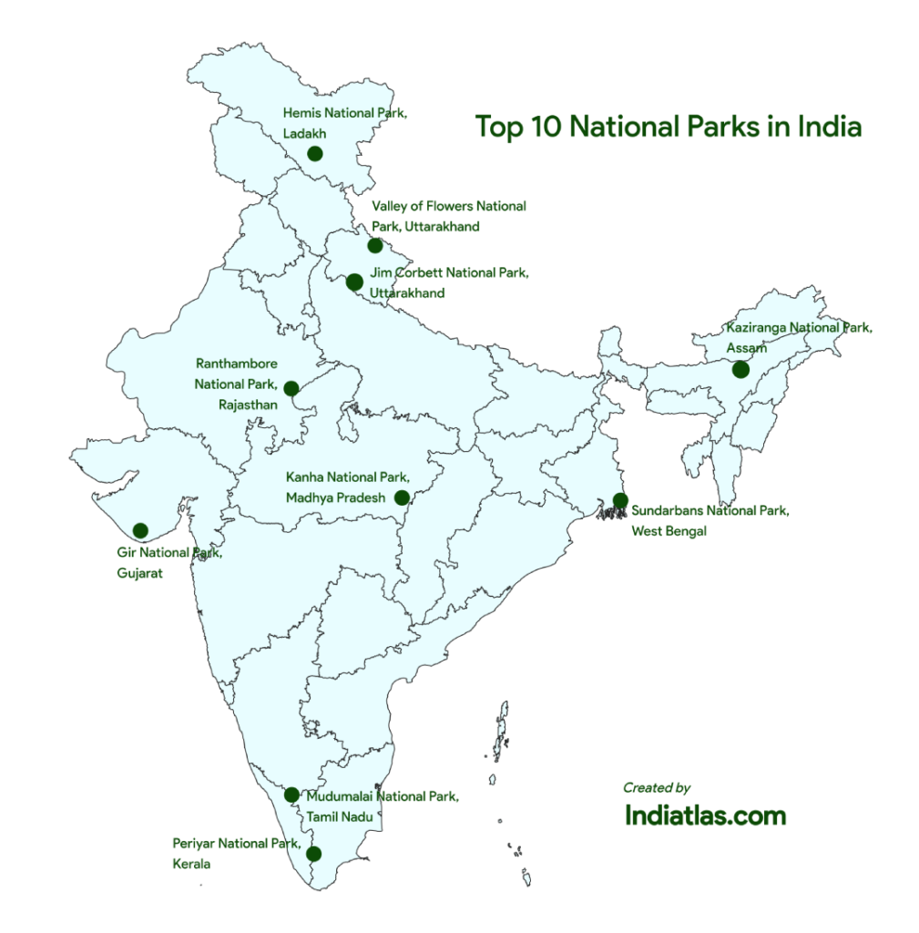 Top 10 National Parks in India Map with their Location