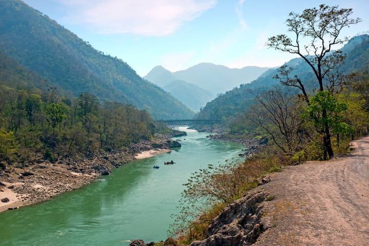 View of Ganga River flowing through the Himalayas